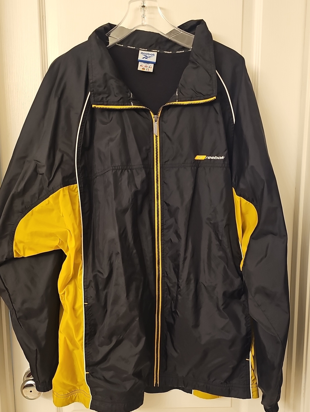 Reebok Men’s Black and Yellow Zip-Up Windbreaker Jacket